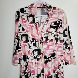 Essentials by Milano 3/4 Sleeve Geometric Shirts Midi Dress Size S‎